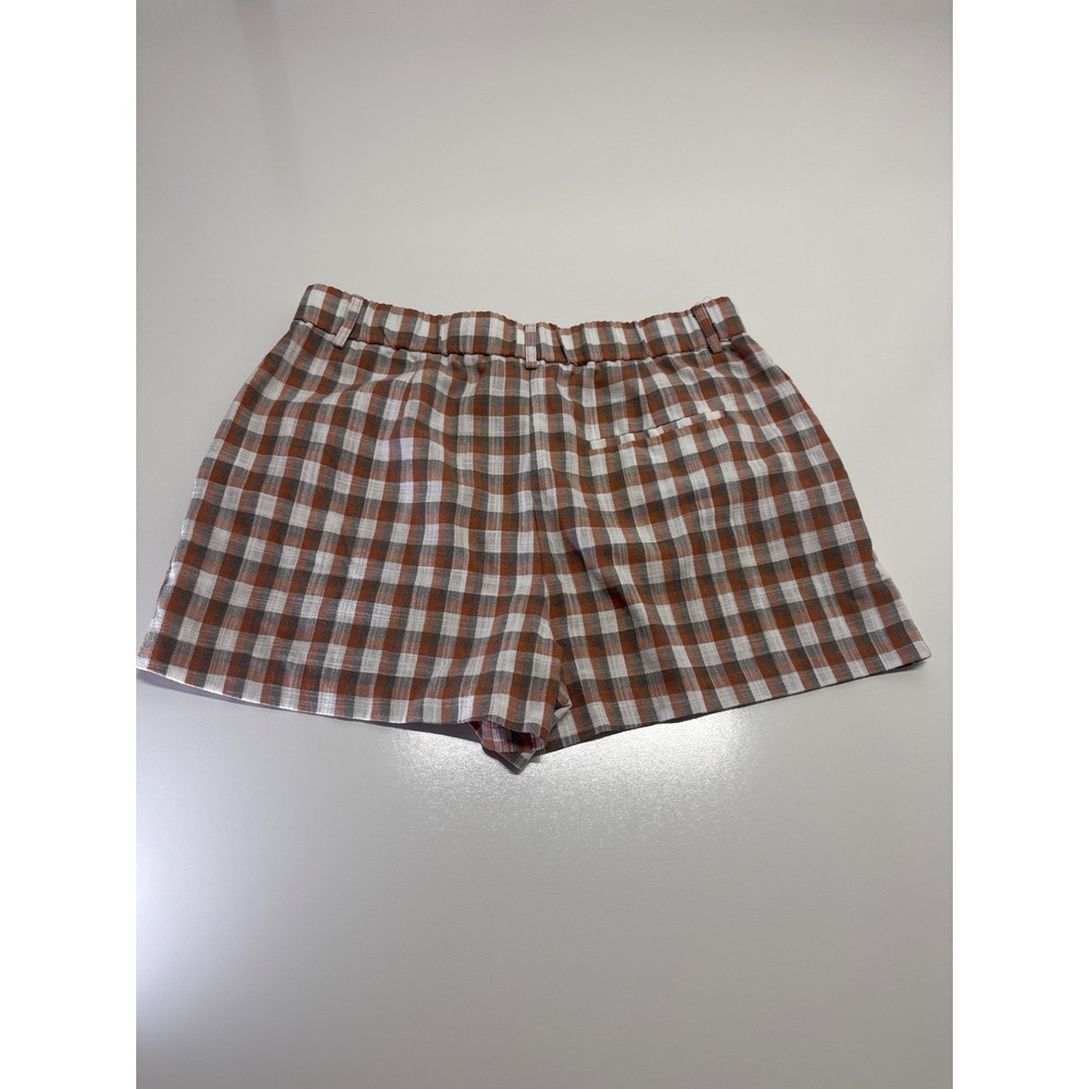 Nine West Womens Rust Orange Gingham Pleated High Waist Shorts Size L - Picture 4 of 7